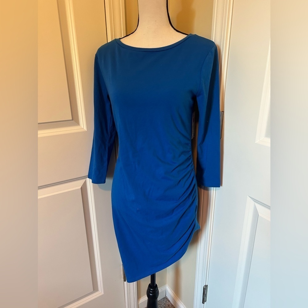 Worthington long sleeve cotton ruched Blue Dress